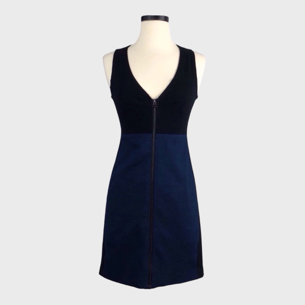 Rag & Bone Colorblock Zip-Up Dress with Raw Edges and Ribbed Panels